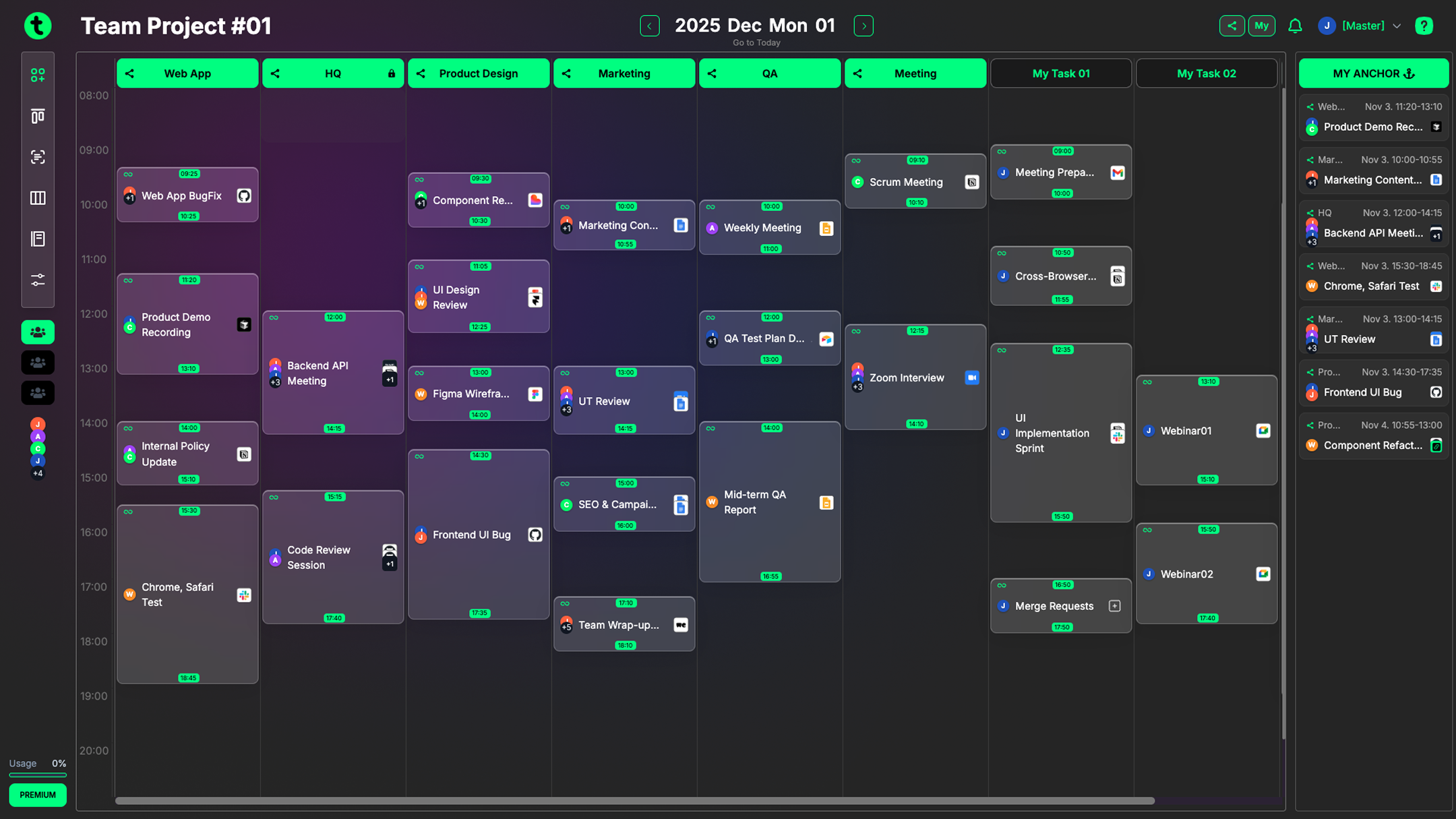 Screenshot of the Tindlo main dashboard where you start projects and collaborate with your team.