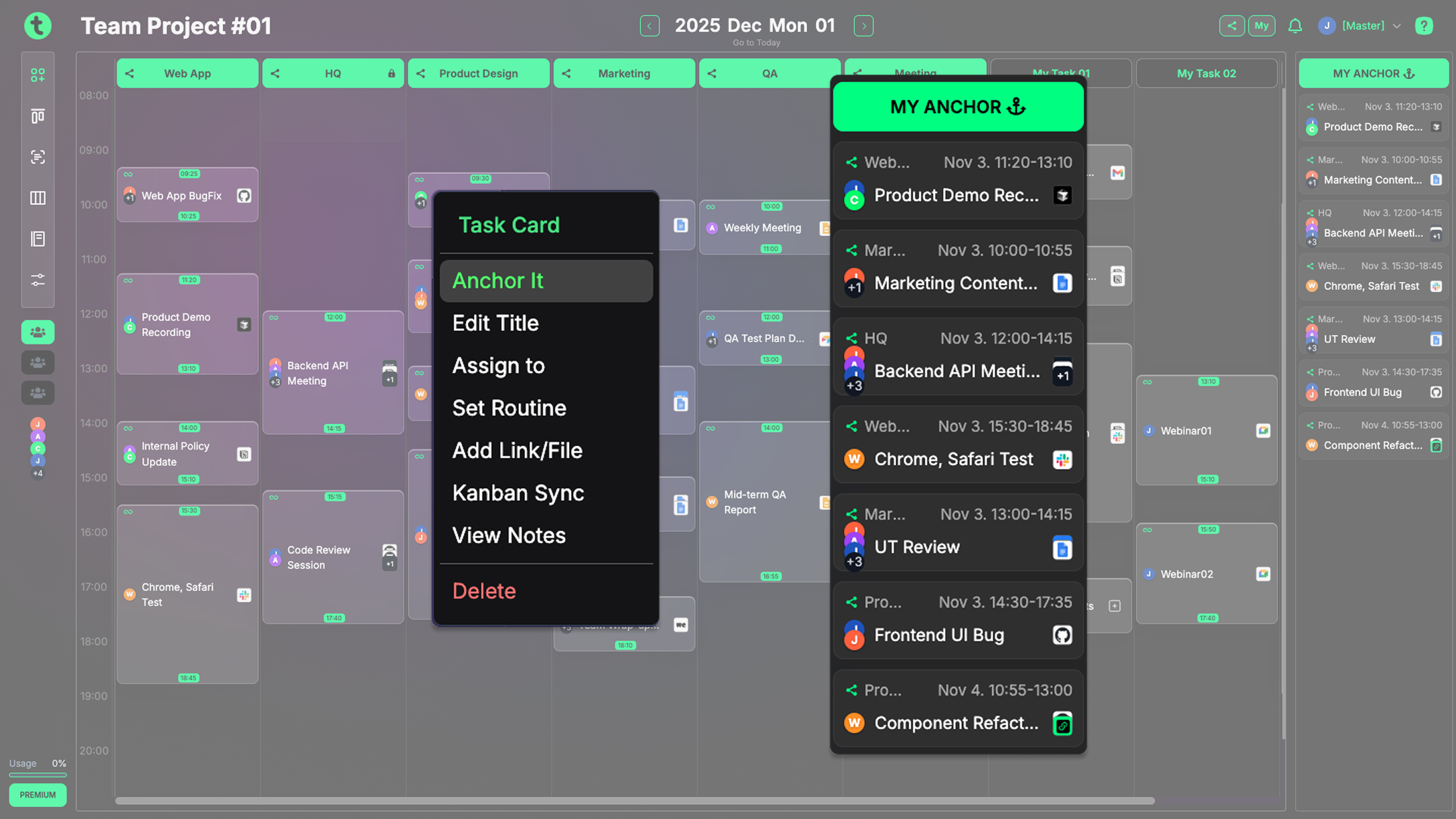 Screenshot showing the submenu to explore each Tindlo feature.